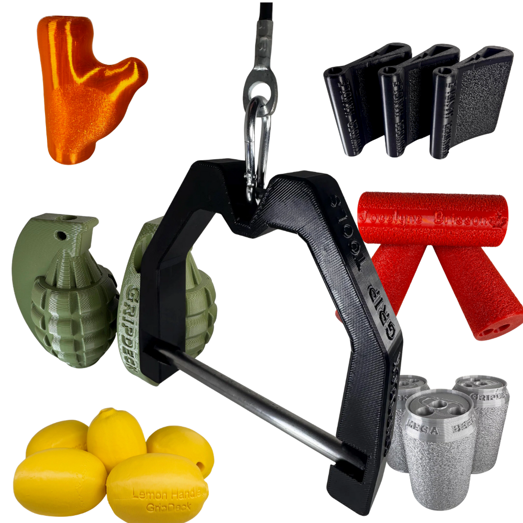 Gym d-ring set up with arm wrestling handles in a bundle