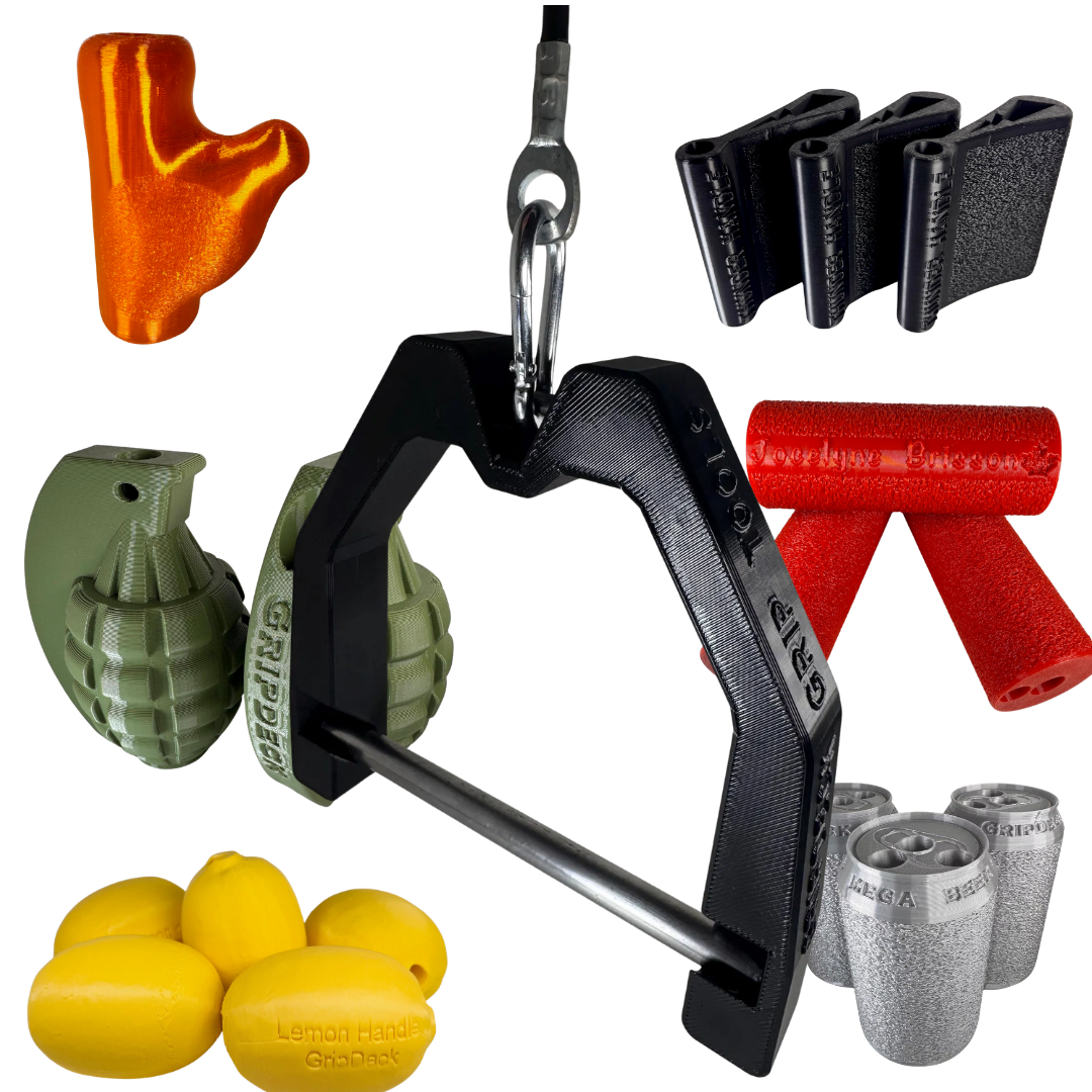 Gym d-ring set up with arm wrestling handles in a bundle